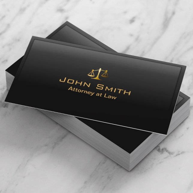 Lawyer Attorney Gold Scale Black Border Business Card (Creator Uploaded)