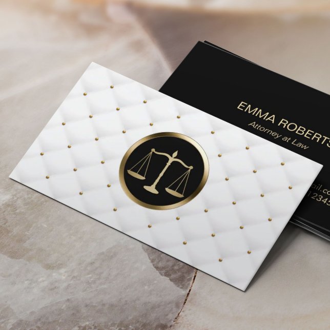 Lawyer Attorney Gold Scale Logo Luxury Quilted Business Card