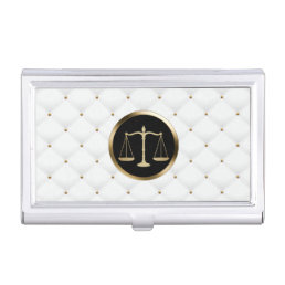 Lawyer Attorney Gold Scale Logo Luxury Quilted Business Card Holder