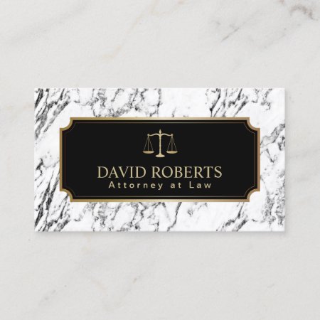 Lawyer Attorney Gold Scale Modern Marble Texture Business Card