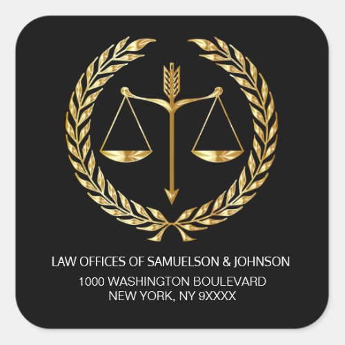 Lawyer Attorney Justice Black Gold Return Address Square Sticker