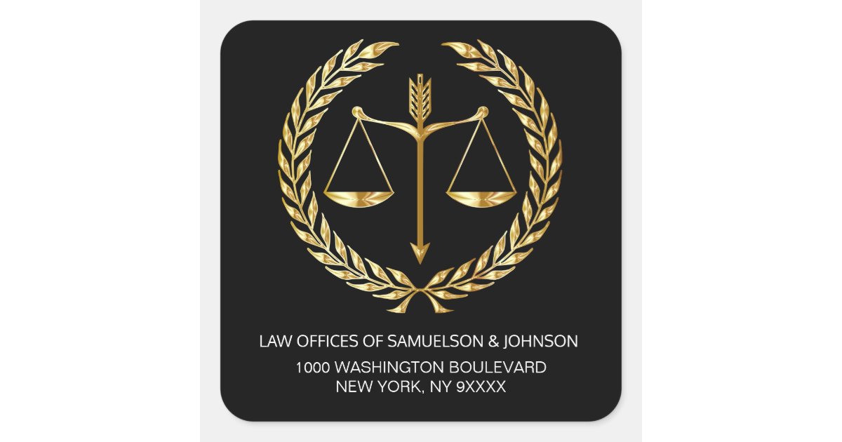 Lawyer Attorney Justice Black Gold Return Address Square Sticker Zazzle Com