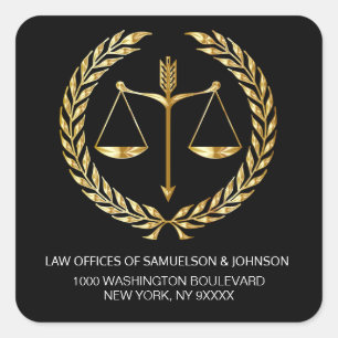 Lawyer Attorney Justice Black Gold Return Address Square Sticker