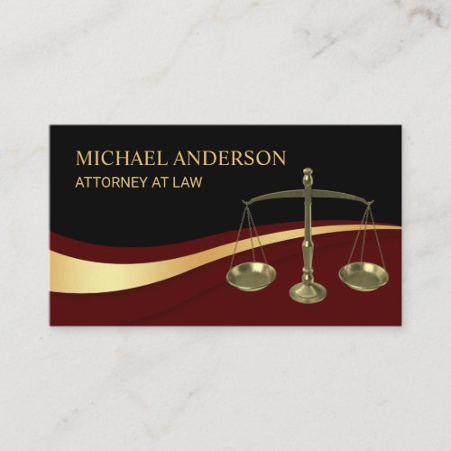Lawyer Attorney Justice Elegant Black  Dark Red  Business Card