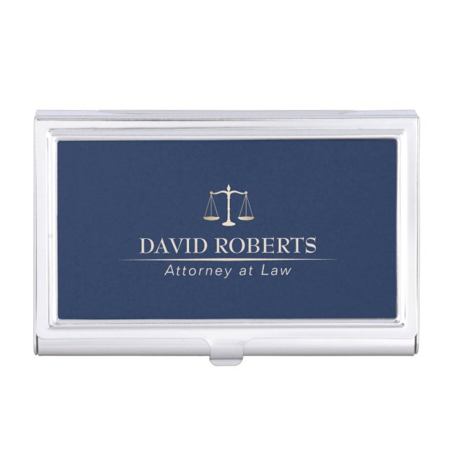 Lawyer Attorney Law Office Modern Blue & Gold Business Card Case (Front)