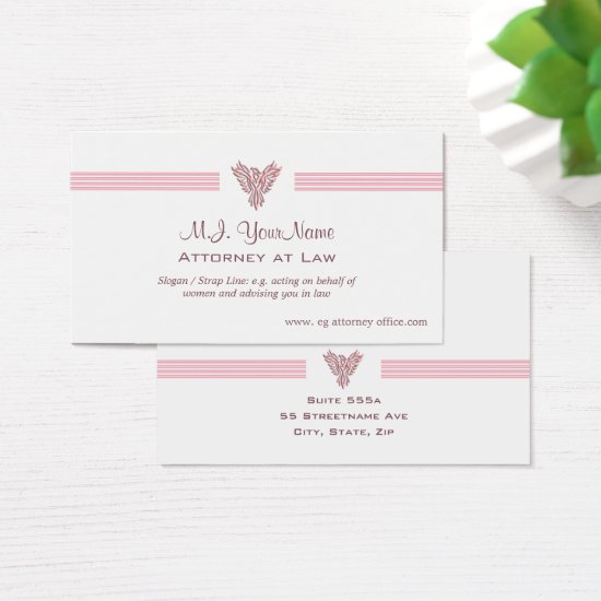 Lawyer / Attorney luxury stripes and pink phoenix Business Card
