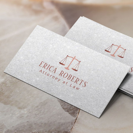 Lawyer Attorney Modern Rose Gold Scale Silver Business Card
