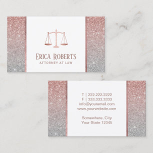 Lawyer Attorney Modern Rose Gold & Silver Glitter Business Card