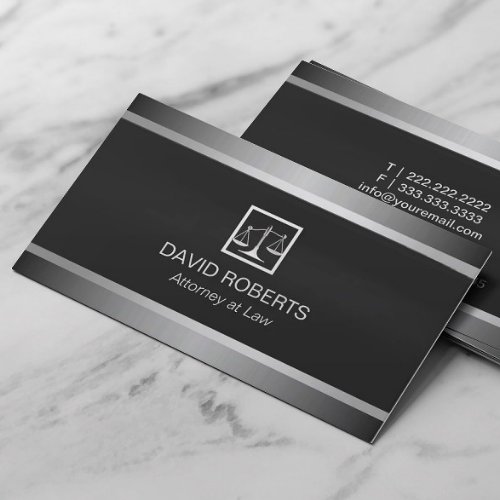 Lawyer Attorney Professional Black  Silver Business Card