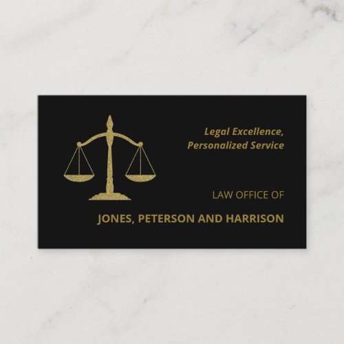 Lawyer Attorney Scale of Justice Gold Look Black Business Card