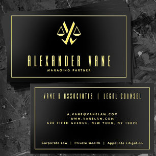 Lawyer Attorney Scales of Justice Black Gold Foil Spot Gloss Business Cards