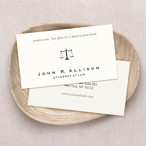 Customizable Simple and Sophisticated Attorney Off White Business Card Templates