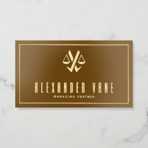 Lawyer Attorney Scales of Justice Cafe Gold Foil Spot Gloss Business Cards