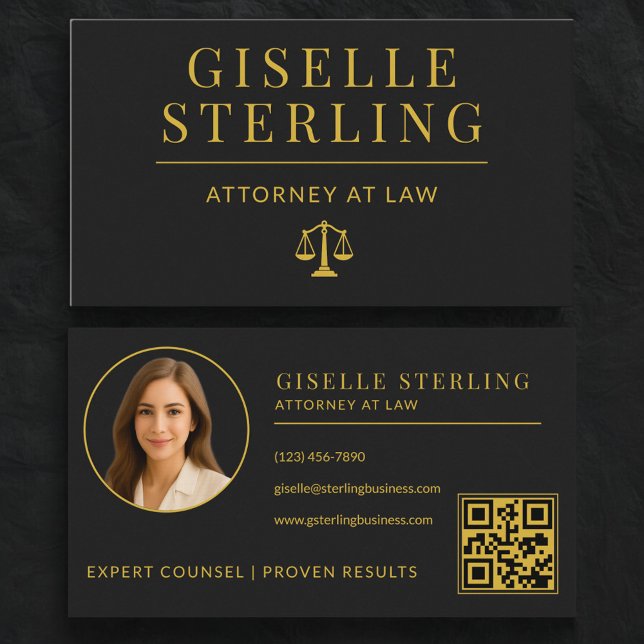 Lawyer Black & Gold Attorney at Law QR Code Business Card (Creator Uploaded)