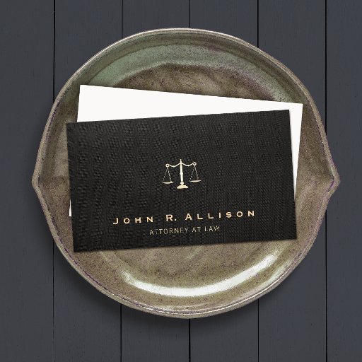 Customizable Lawyer Black Linen Look Scales of Justice Business Card Template