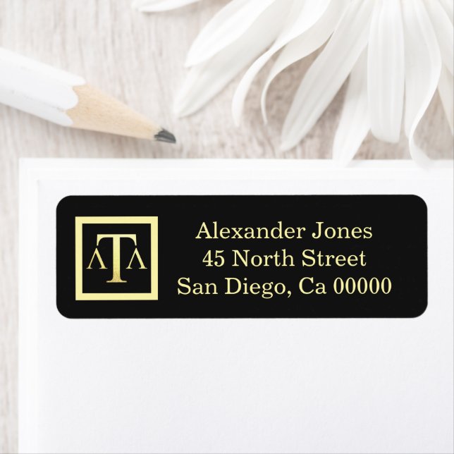 Lawyer Black Modern Business Return Address Label (Insitu)