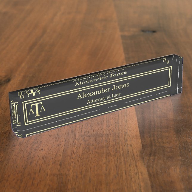 Lawyer Black Modern Desk Name Plate (Side)