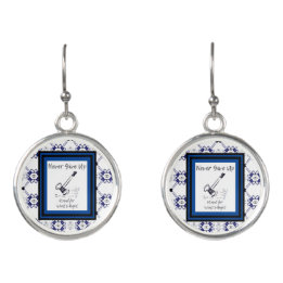 Lawyer Blue and White Gavel Never Give Up Earrings