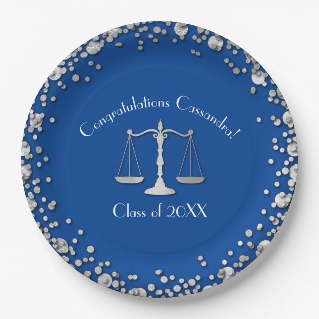 Lawyer Blue Silver Graduation Paper Plates (Front)