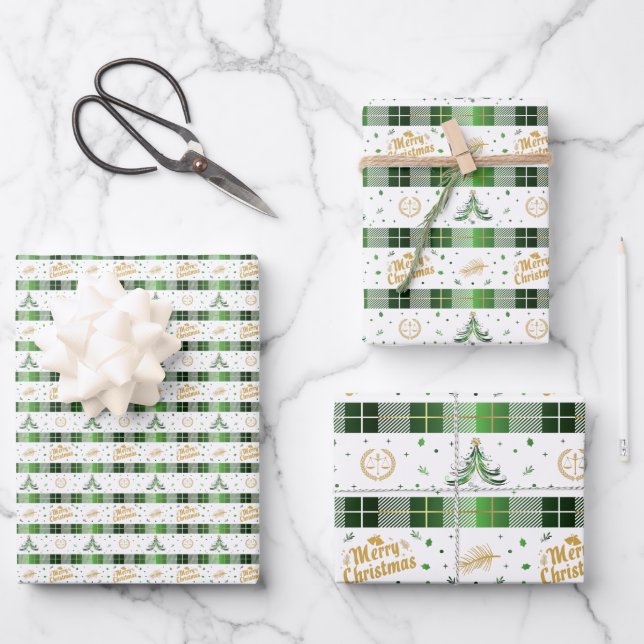 Lawyer Christmas Tree - Scales of Justice Wrapping Paper Sheets (Front)