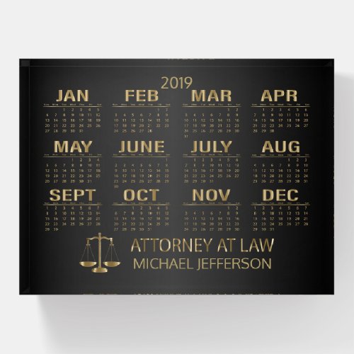 Lawyer Design _ Black and Gold _ 2019 Calendar Paperweight