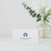 Lawyer Firm Attorney of law Blue Court Pillar Icon Business Card (Standing Front)
