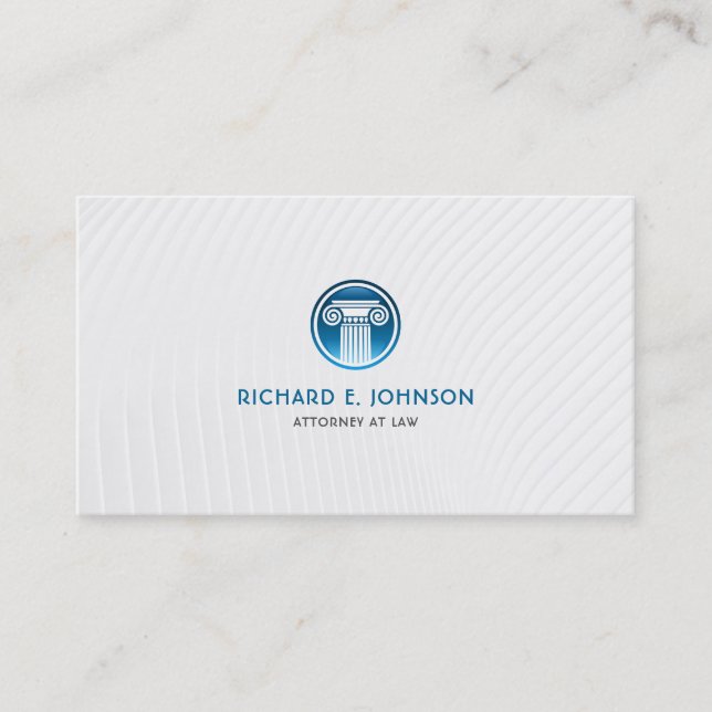 Lawyer Firm Attorney of law Blue Court Pillar Icon Business Card (Front)