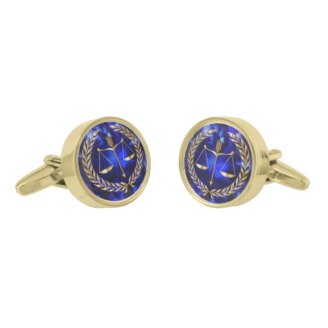 Lawyer Gift Justice Scales and Laurel Wreath  Cuff Cufflinks (Angled)