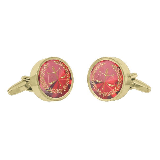 Lawyer Gift Justice Scales and Laurel Wreath  Cuff Cufflinks (Angled)