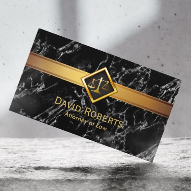 Lawyer Gold Justice Scale Attorney Modern Marble Business Card (Creator Uploaded)