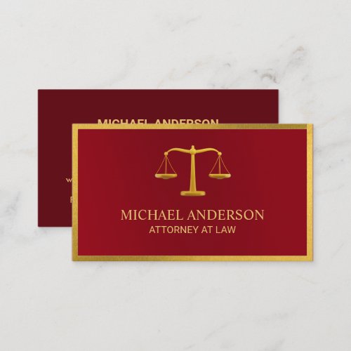Lawyer Gold Justice Scale Elegant Dark Red  Business Card