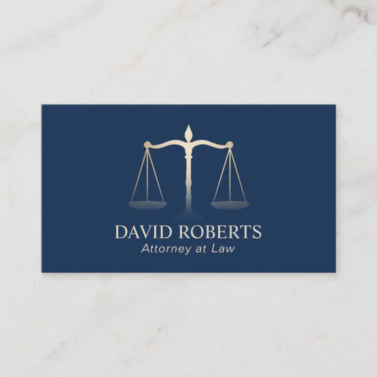 Lawyer Gold Justice Scale Elegant Navy Blue Business Card | Zazzle