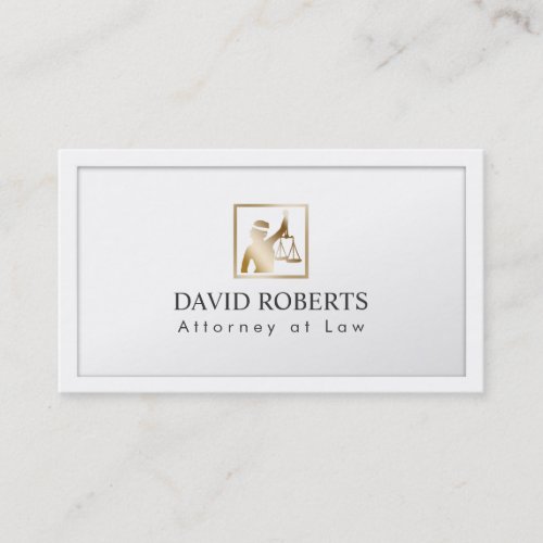 Lawyer Gold Lady Justice Logo Elegant White Border Business Card