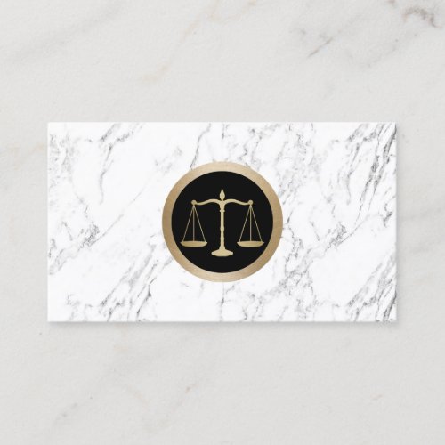 Lawyer Gold Scale of Justice Modern White Marble Business Card
