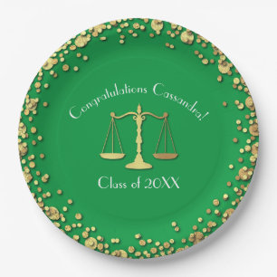 Lawyer Graduation Green SIlver Paper Plates
