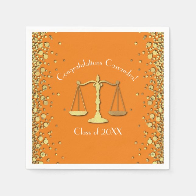 Lawyer Graduation Orange Gold Napkins (Front)