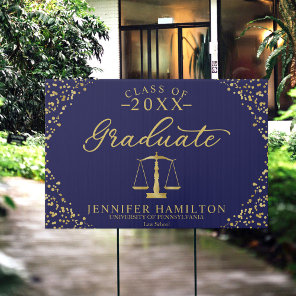 Lawyer Graduation Yard Sign Elegant Blue Gold