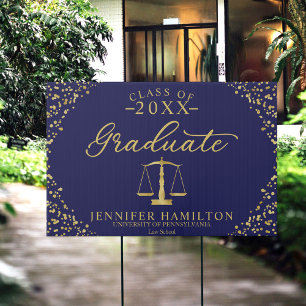Lawyer Graduation Yard Sign Elegant Blue Gold  
