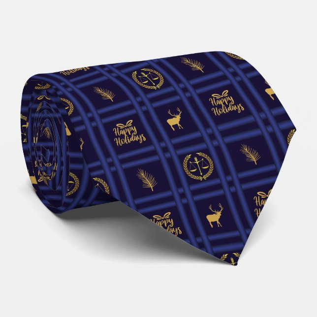 Lawyer Happy Holidays - Xmas Scales of Justice Neck Tie (Rolled)