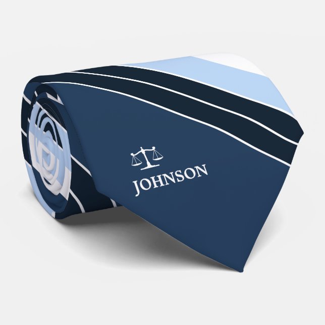 Lawyer Justice of Scale Navy Blue White Stripes Neck Tie (Rolled)