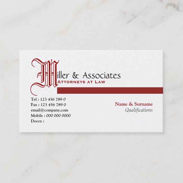 Lawyer law legal attorney firm business card (Front)