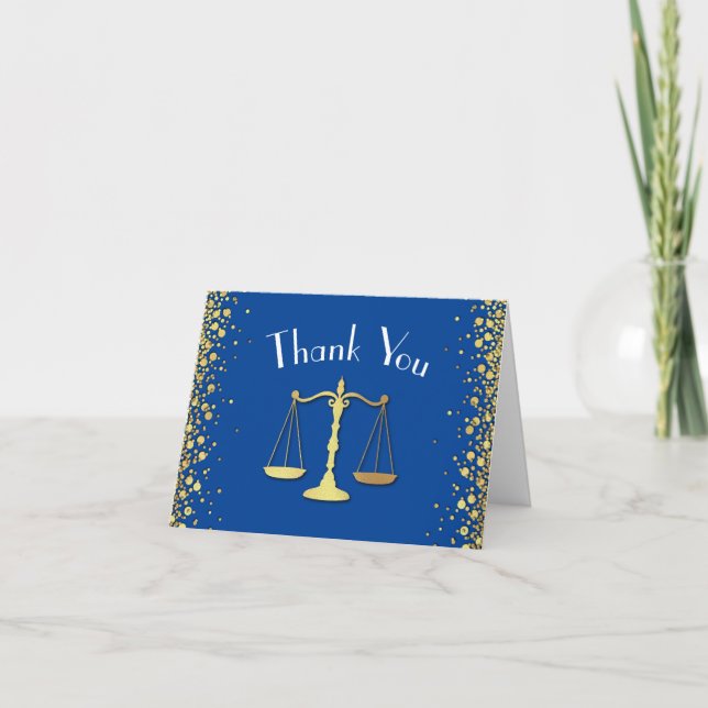 Lawyer Law School Blue Gold Graduation Party Thank You Card (Front)