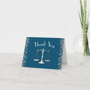 Lawyer Law School Blue Silver Graduation Party Letterpress Thank You Card