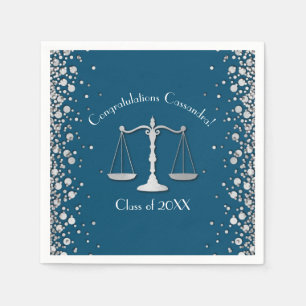 Lawyer Law School blue Silver Graduation Party Napkins