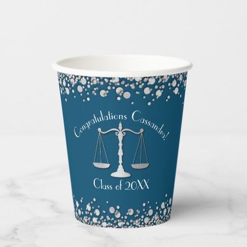 Lawyer Law School Blue Silver Graduation Party Paper Cups