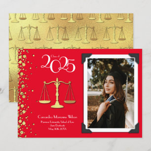 Lawyer Law School Gold Graduation Red Invitation