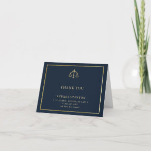 Lawyer Law School Grad Gift Navy Gold Frame Custom Letterpress Thank You Card