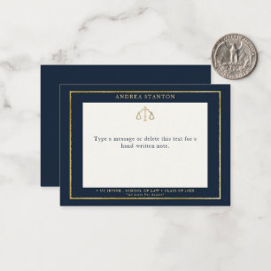 Lawyer Law School Grad Gift Navy Gold Frame Custom Note Card