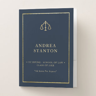 Lawyer Law School Grad Gift Navy Gold Frame Custom Pocket Folder