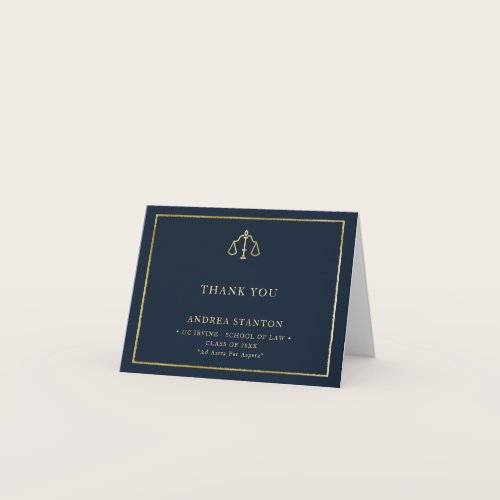 Lawyer Law School Grad Gift Navy Gold Frame Custom Thank You Card